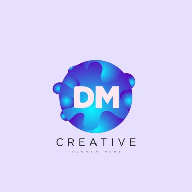 İlk harf DM 3D logo şablonu iş ve şirket kimliği için renkli daire tasarım sanatı