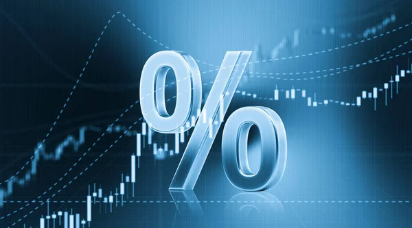 Percentage Sign Sitting in Front of Bar Graph - Stock Market and Finance Concept. 3d illustration