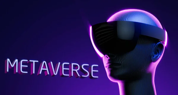Metaverse digital cyber world technology, man with virtual reality VR goggle playing AR augmented reality game and entertainment, NFT game futuristic lifestyle 3d illustration