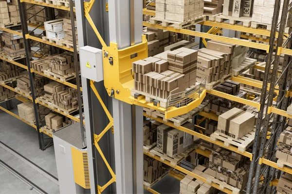 3d render of modern automated warehouse management system