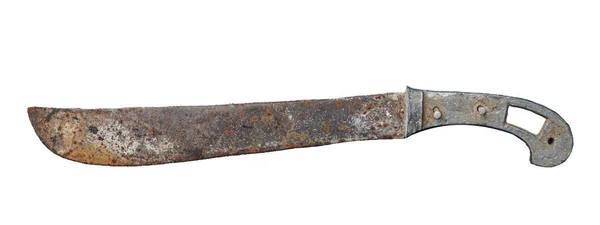 Beyaz arkaplanda eski paslı pala izole