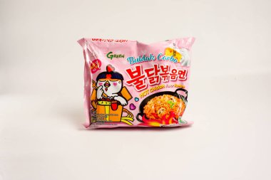 korean spicy Instant noodle samyang pink carbonara flavor clipart