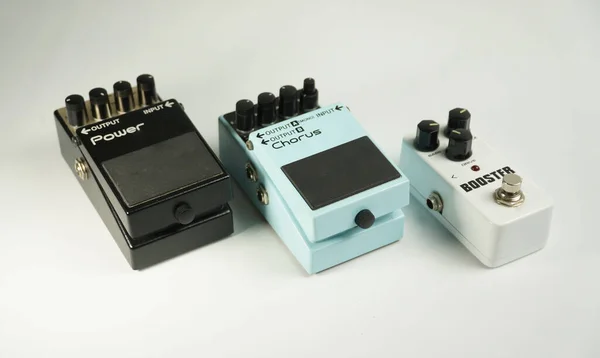 set of pedal effect guitar over drive, modulation, booster