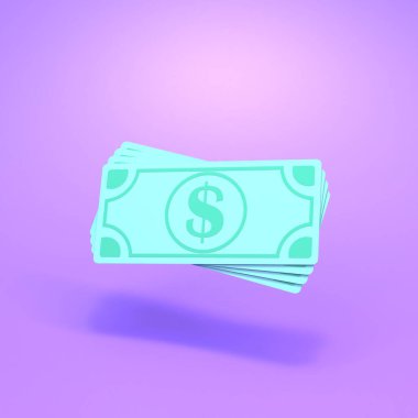 Bir yığın banknot. Yığınla dolar. 3d resimleme.