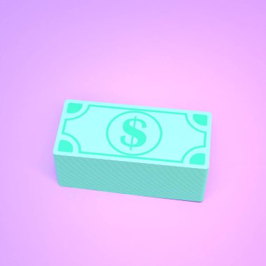 Bir yığın banknot. Yığınla dolar. 3d resimleme.