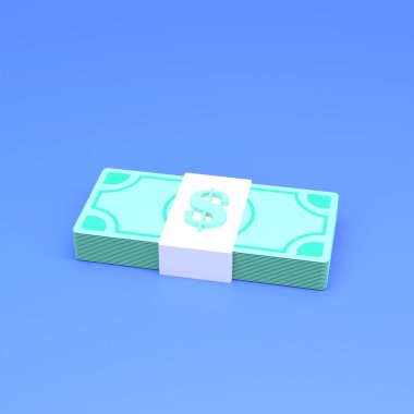 Kağıda sarılmış bir yığın dolar. 3d resimleme.
