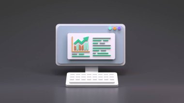 Bilgisayar ekranında histogram ve grafik ile rapor verin. 3d resimleme.