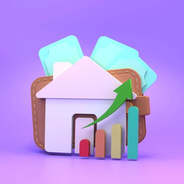 住房和增长图表 买房子的概念 3D渲染 — 图库照片