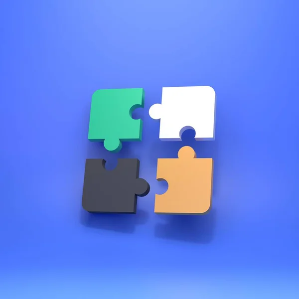 Puzzels Een Blauwe Achtergrond Het Concept Van Teamwork Renderen — Stockfoto
