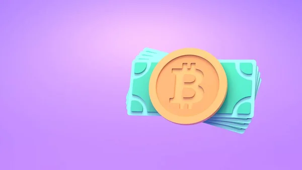 Bitcoin Banknoty Ilustracja Renderowania — Zdjęcie stockowe