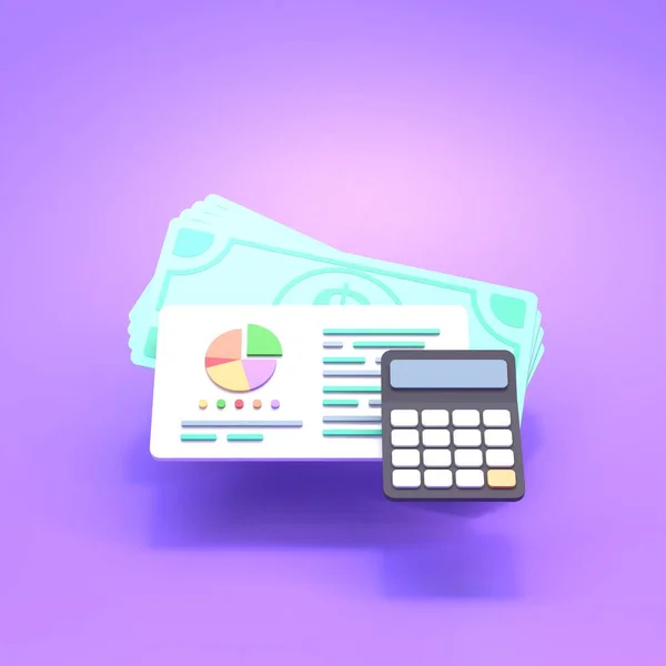 Calculadora Dinero Gráficos Barras Renderizado — Foto de Stock