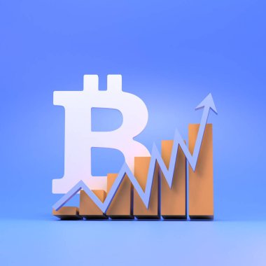 Pazarlama Grafik Analizi ve Bitcoin. İş teması 3d model ve 3B oluşturma konsepti.