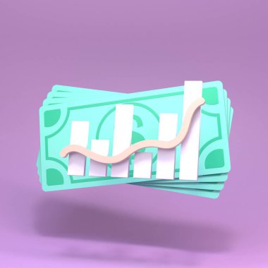 Dolarların arka planında tarih var. İş konsepti. 3 Boyutlu Hazırlama.