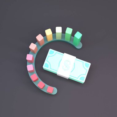 Kırmızıdan yeşile yarı dairesel büyüme grafiği. 3d hazırlayıcı.