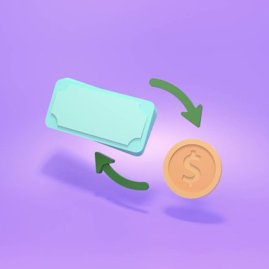 Para dönüşümü konsepti. 3d resimleme.