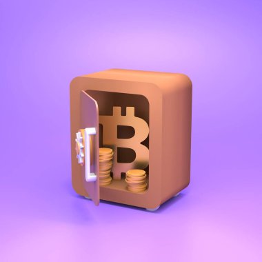 Altın paralar ve bitcoin ile güvende. Finans tasarruf kavramı. 3d resimleme