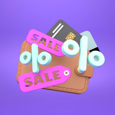 Bir tomar para ve cüzdan ile giriş kartı konsepti. 3d resimleme.