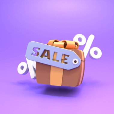 Hediye kutularıyla tasfiye satış konsepti. 3d resimleme.