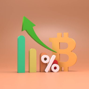 Bitcoin büyüme grafiği. Finans ve karlılık kavramı. 3d hazırlayıcı