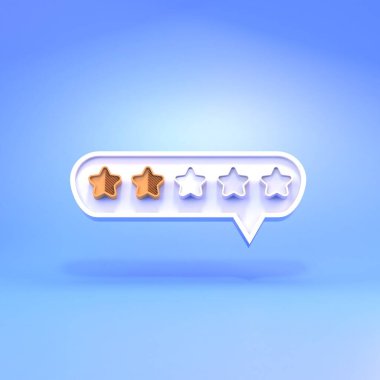İki yıldızlı yorumlar. Değerlendirme ve değerlendirme konsepti. 3d oluşturma