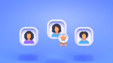 İnsanların simgeleri. Aday derecesi. En iyi çalışanı seçme fikri. 3d hazırlayıcı.