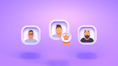 İnsanların simgeleri. Aday derecesi. En iyi çalışanı seçme fikri. 3d hazırlayıcı.