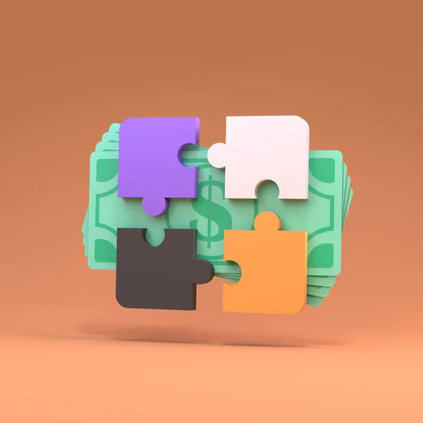 ドルの背景にパズル アイデアとチームワークの収益化の概念 3Dレンダリング — ストック写真