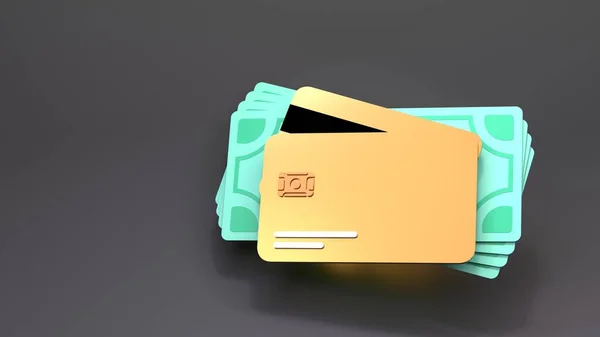 黄金银行卡和美元 3D渲染 — 图库照片