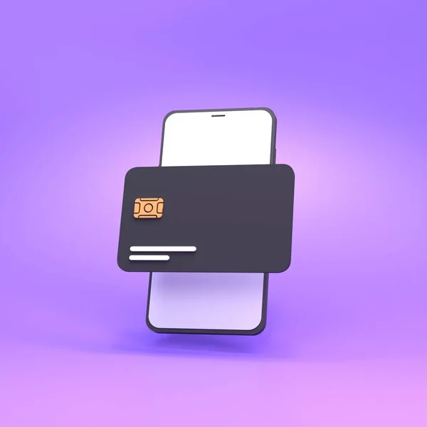 Banka kartı ve telefon. İş teması 3d model ve 3B oluşturma konsepti.