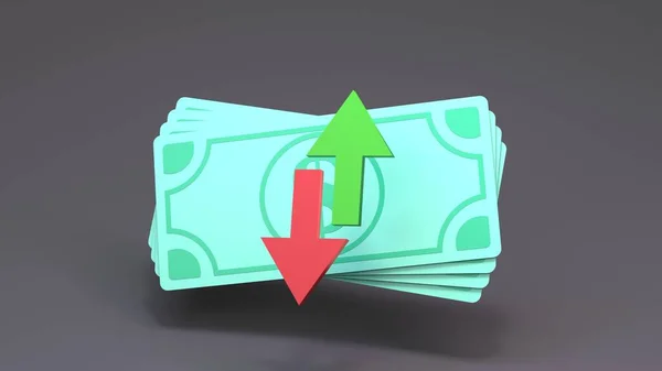Dollar Röd Och Grön Pil Begreppet Finansiell Handel Återgivning — Stockfoto