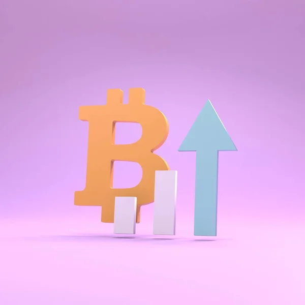 Ícone Bitcoin Gráfico Crescimento Renderização — Fotografia de Stock
