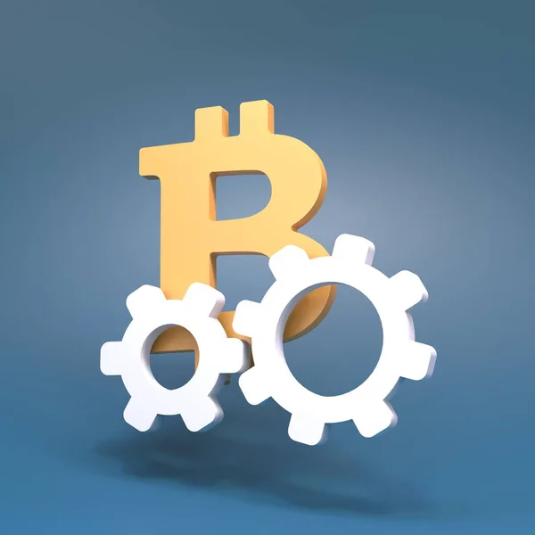 Gears Bitcoin Icon Renderer — Stock Photo, Image