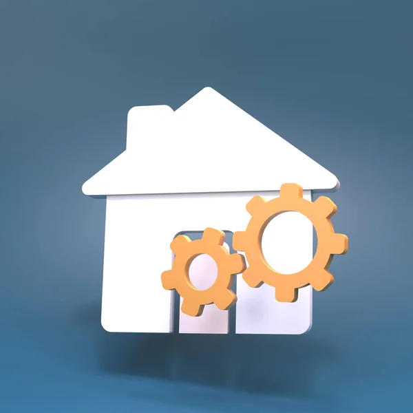 齿轮和房子的图标 3D渲染 — 图库照片