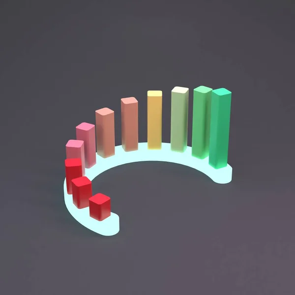 Kırmızıdan yeşile yarı dairesel büyüme grafiği. 3d hazırlayıcı.