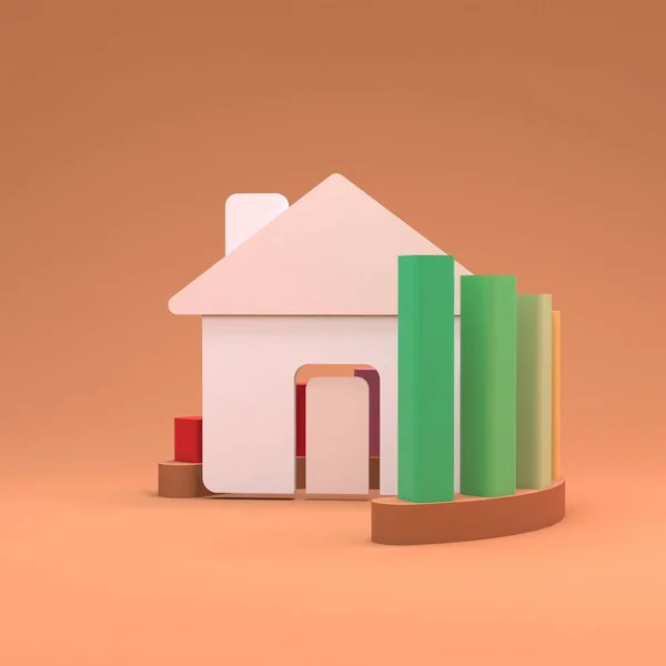 Wachstum Halbkreis Diagramm Von Rot Nach Grün Und Haus Symbol — Stockfoto