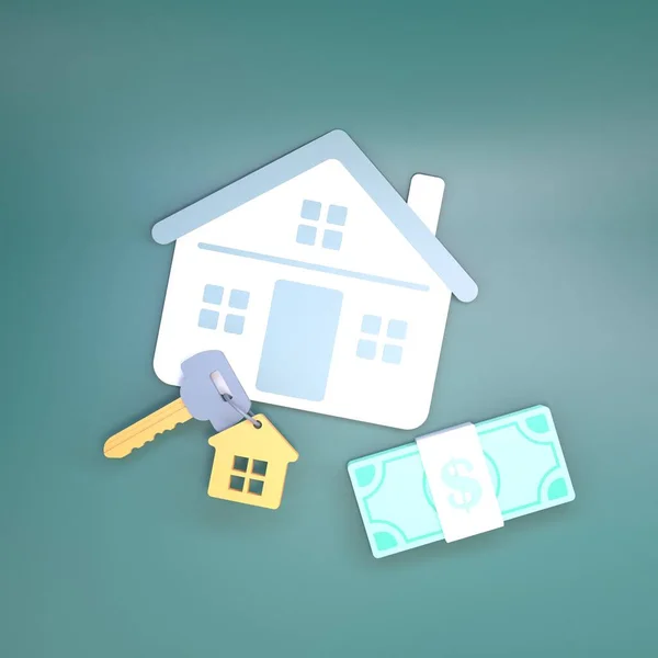 Hausschlüssel Wohnungssymbol Und Dollars Immobilienkauf Konzept Darstellung — Stockfoto
