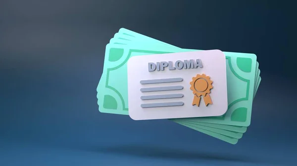 Diploma Met Zegel Dollars Het Concept Van Afstuderen Het Behalen — Stockfoto