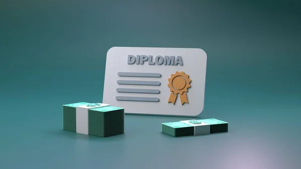 Diploma Met Zegel Dollars Het Concept Van Afstuderen Het Behalen — Stockfoto