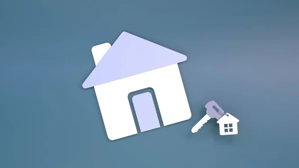 公寓钥匙和房子图标 3D渲染 — 图库照片