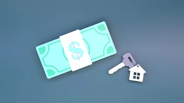 House Apartment Key Dollars Real Estate Purchase Concept Render — Stock Photo, Image