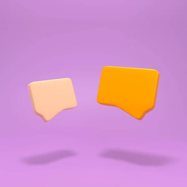 紫色の背景に最小限の黄色と3Dのチャットバブル ソーシャルメディアのメッセージコンセプト 3Dレンダリング図 — ストック写真