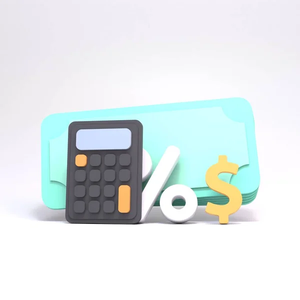 Calculadora Con Porcentaje Paquete Dinero Renderizar — Foto de Stock