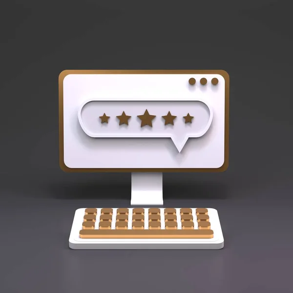 Komputer Oknem Dialogowym Pięcioma Gwiazdami Koncepcja Pozytywnej Oceny Uwag Renderowanie — Zdjęcie stockowe