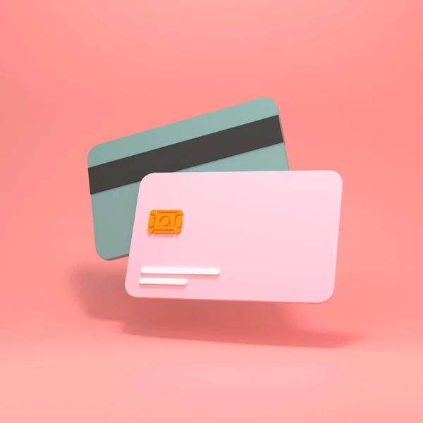 Tarjetas Bancarias Simples Renderizado Sobre Fondo Pinc Ilustración Renderizado —  Fotos de Stock