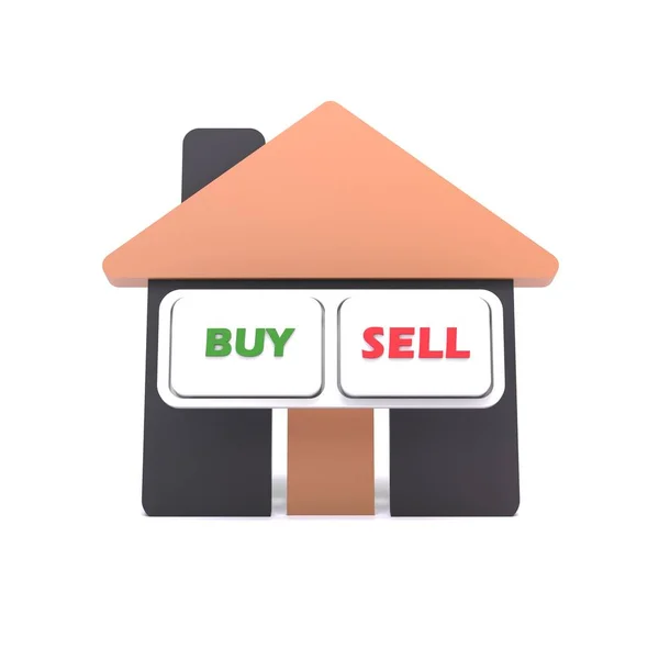 Buy Sell Buttons Houses Rendering Illustration — Stock Photo, Image