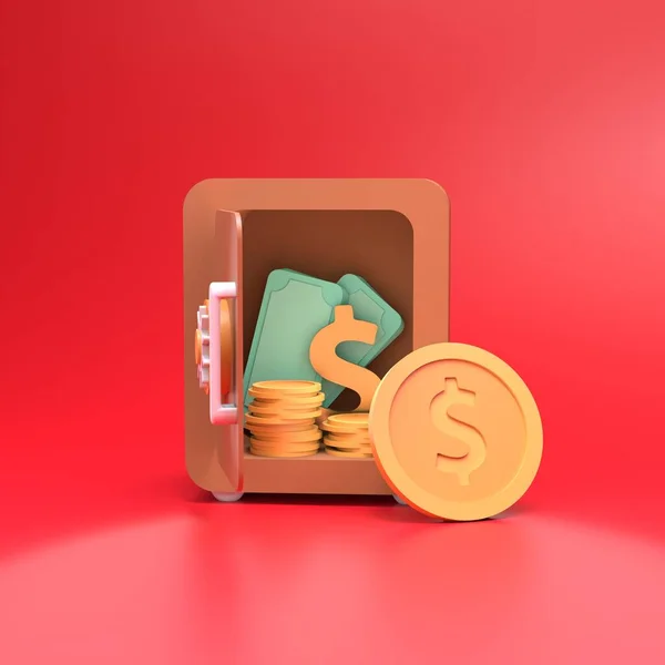 Caja Fuerte Con Monedas Oro Signo Dólar Concepto Ahorro Financiero — Foto de Stock