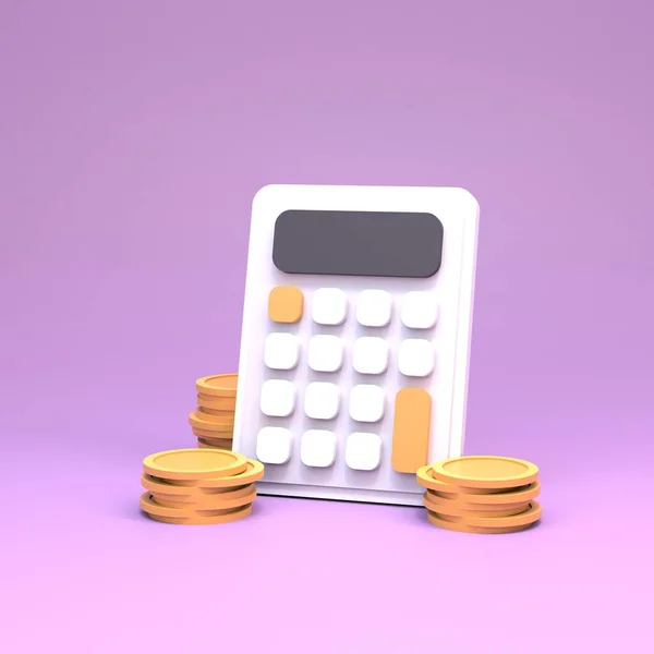 Calculadora Ilustração Renderização Coins — Fotografia de Stock