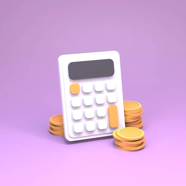 Calculadora Ilustração Renderização Coins — Fotografia de Stock