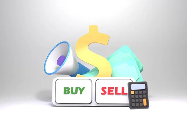 Dollar Sign Buy Sell Buttons Concept Trade Exchange Finance Rendering — Stock Photo, Image