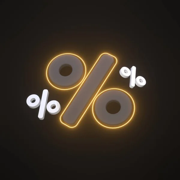 Model Percent Sign Angle Neon Glow Black Background Render Illustration — Stock Photo, Image